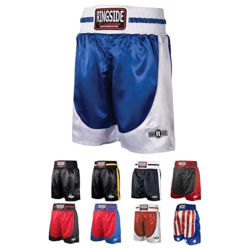 Ringside Pro-Style Boxing Trunks, Satin Boxing Shorts for Men and Women, Ideal for MMA, Muay Thai, Royal Blue/White, XX-Large