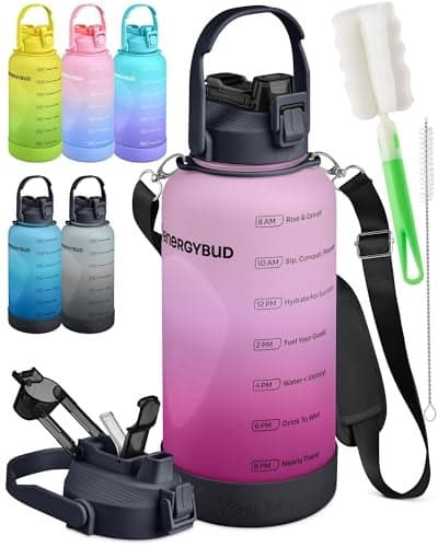 EnergyBud 1 Gallon Water Bottle with 128 oz Capacity - Motivational Time Markers for Daily Hydration Goals - Leakproof BPA Free Tritan with Removable Straw