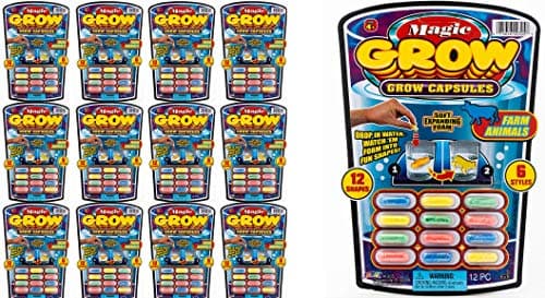 JARU Magic Grow Capsules 12 Pack 12 Capsules Each Expanding Foam Sponge Toy for Kids Sea Creatures Zoo Farm Animals Dinosaur Bugs Cars Water Growing Toys Bath Party Favors 30512p