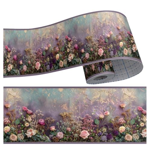 4"x393" Lavender Purple Pink Rose Flower Wildflower PlantsWallpaper Border Peel and Stick Wall Border Self Adhesive Removable Vinyl Trim for Living Room Bedroom Bathroom Kitchen Cabinet Decoration