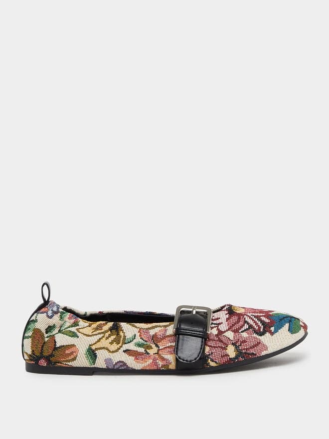 Beige Jacquard Floral Ballerina — 40