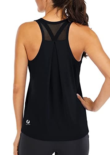 ICTIVE Workout Tops for Women Loose Fit Racerback Mesh Backless Muscle Tank Athletic Exercise Gym Shirts Black XL