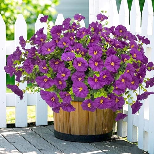 TSTWETO Artificial Faux Flowers for Outdoors, 12 Bundles Artificial Plants Outdoor UV Resistant, Fake Morning Glory Silk Flowers for Outside Planter Porch Patio Yard