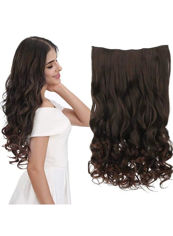 20" 1-pack 3/4 Full Head Curly Wave Clips in on Synthetic Hair Extensions Hair pieces for Women 5 Clips 4.6 Oz Per Piece - Dark brown