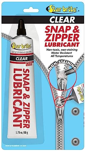 STAR BRITE Snap Zipper Lubricant Clear Nonstaining for Clothes Jeep Tops Wetsuits Dive Suits Gear Bags Coolers Biminis Cushion Covers More 175 OZ 089102