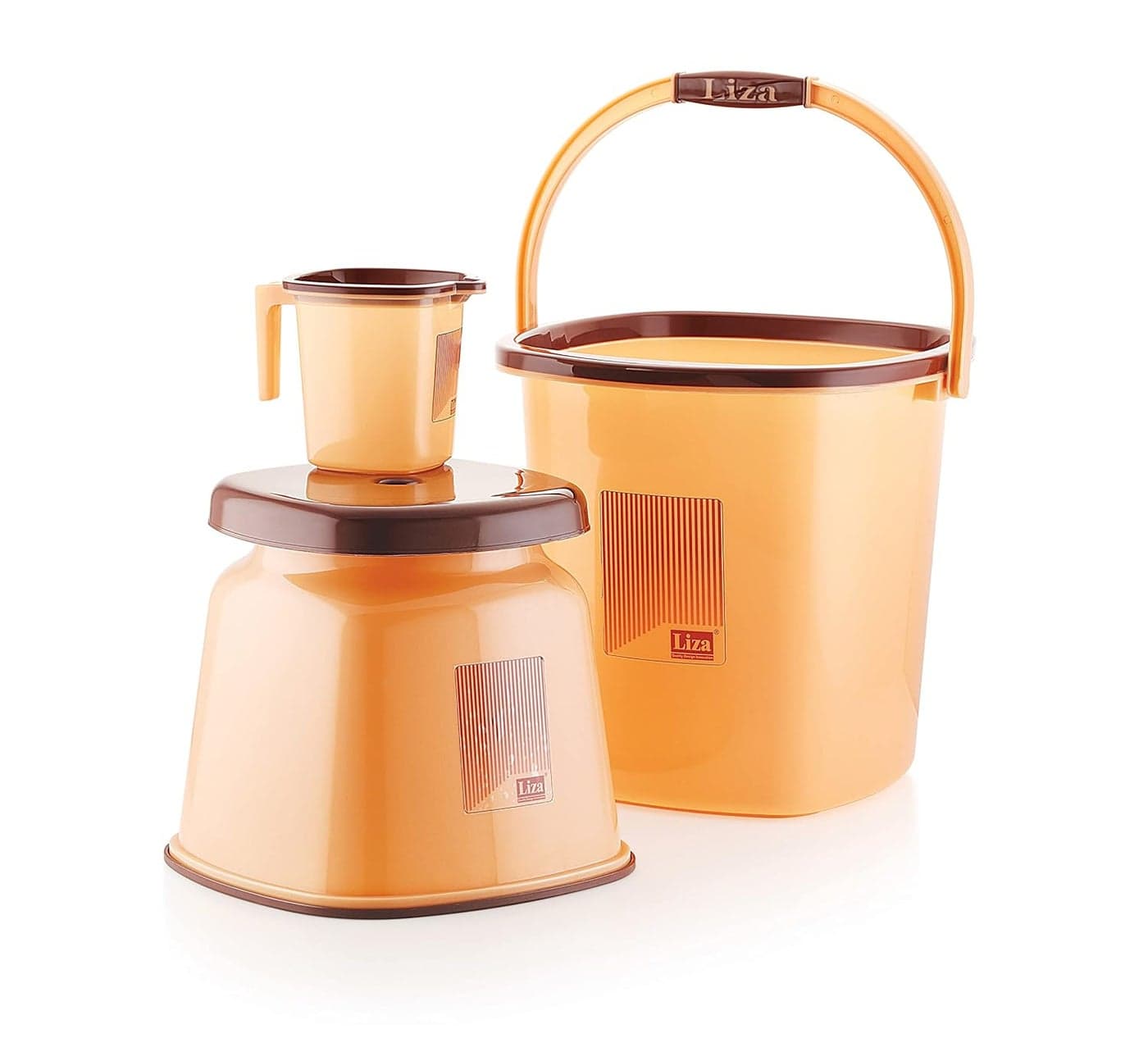 Liza Bathroom Set 3 Pcs, Bucket (18ltr), Batla/Stool Big, Mug (1 LTR) Bucket for Bathroom, Bathroom Set Combo (Opera3LIGHTBROWN)