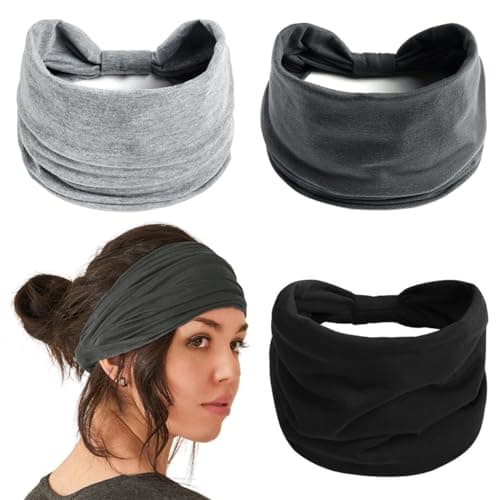 MAYCREATE 3Pcs Wide Headband for Women, Stretchy Yoga Head Band, 3 Colors Cotton Hair Bands for Teen Girls, Sport Fitness Makeup, Multicolor