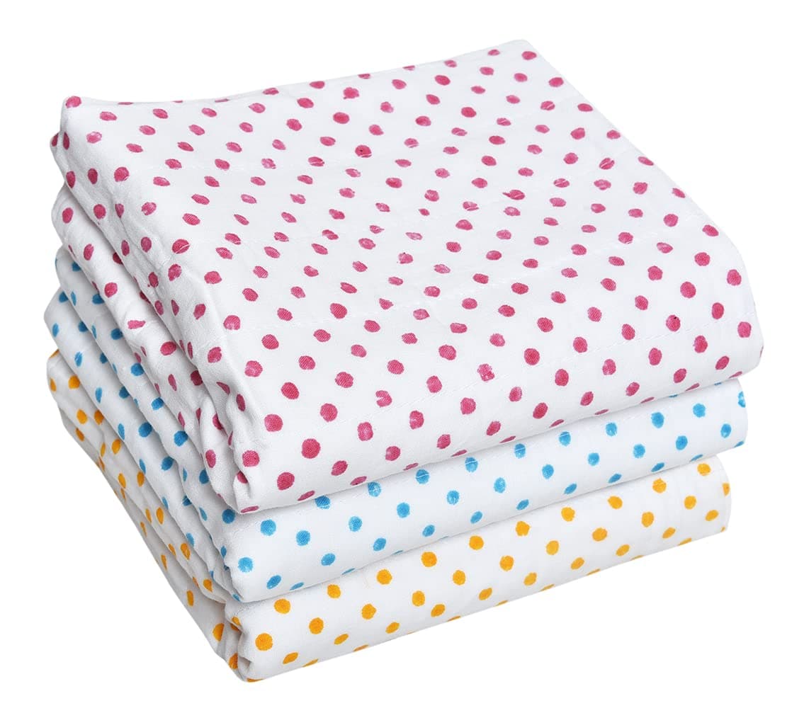 MK Handicraft (PurpleCrown), Pack of 3pieces Pure Breathable Cotton and high Absorbent Block Print Cribsheet for Newborn Babies, Swaddler Cum Comforter for Infants.(Children: M, 75cmx65cm, Yellow)