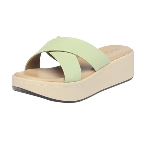 MONROW Noel Leather Wedge Heels for Women & Girls | Fancy & Stylish Heel sandals |Extra Cushioning & Comfortable, Fashionable, Light Weight, Vegan, Fashion Heel Sandal for Girls, Green, 3UK