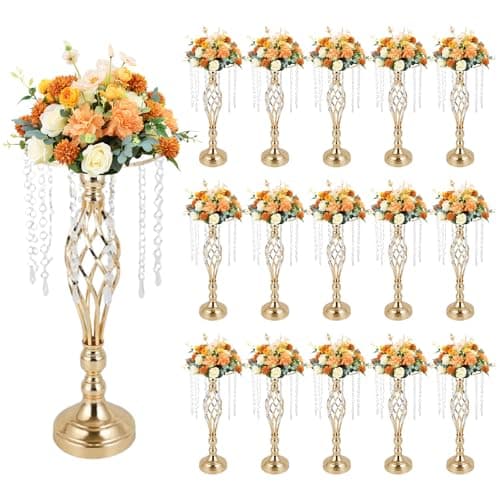15 Pcs 19.3 Inches Tall Crystal Flower Stand Wedding Road Lead Metal Flower Holders Centerpiece for Wedding Party Crystal Flower Chandelier Metal Flower Vase for Reception Tables Wedding Supplies