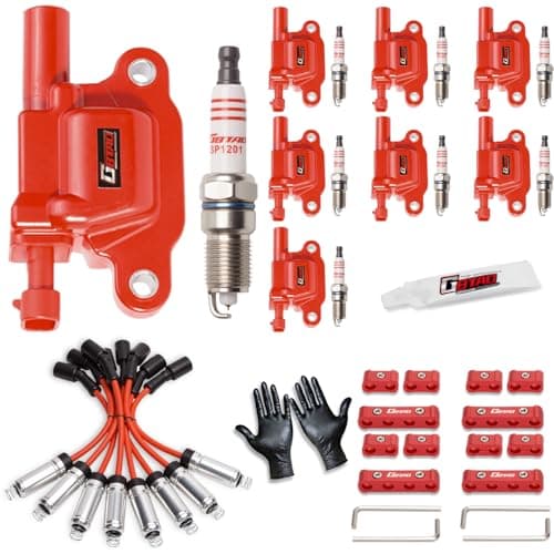 GBTAD Set of 8 Square Ignition Coil Pack and Spark Plug Wires Harness for 53 V8 2007 2008 2009 2010 2011 Chevy Silverado 1500 Avalanche Tahoe Suburban GMC Yukon Sierra Coils 53L Replaces UF413