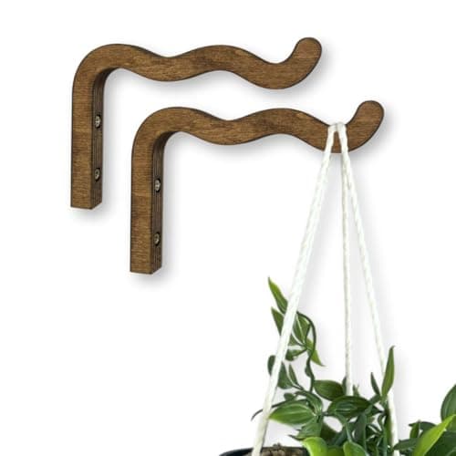 EvenWood 2Piece Set of Wavy Wooden Wall Planters for Indoor Plants 6 Inch Natural Plant Hook for Wall Plant Wind Chimes Flower Brackets Patio Garden Decorations Bracket Plant Hanger Walnut