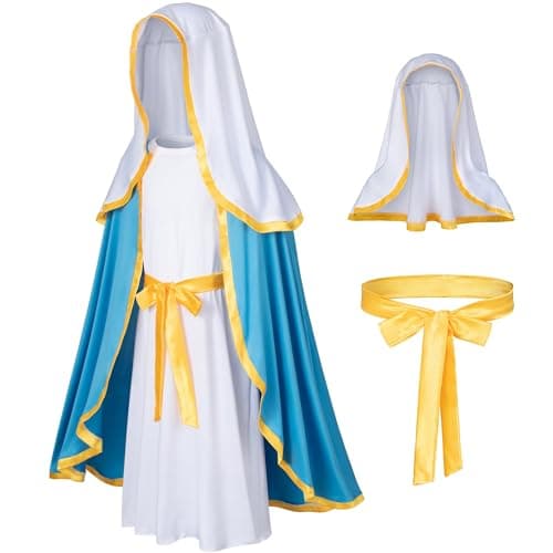 Irtysh Classic Girl Biblical Religious Virgin Mary Costume Fancy Dress Costume Headwrap Hat Waist Rope Set120
