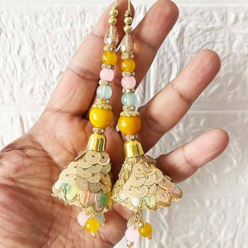 Adikala Craft Store Handmade Work Ethnic Sequin Tassel Latkan Set of 2 for Saree Pallu, Designer Blouse, Dupatta and Lehenga (Multi Color D3)