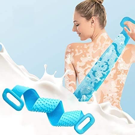 VAVSU Silicone Back Scrubber Bath Brush Washer For Dead Skin Removal Mens Womens Double Side Brush Belt For Shower Exfoliating Belt, Easy to Clean, Lathers Well (Multicolor) (Body Scrubber)