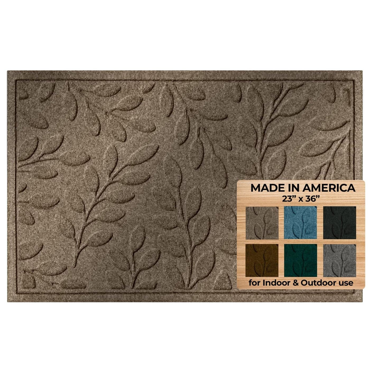 WaterHog Welcome Mat for IndoorOutdoor 2 x 3 Made in USA Durable WaterResistant Dirt Trapping Mat Decorative Front Door and Entryway Rug Brittney Leaf Design Camel