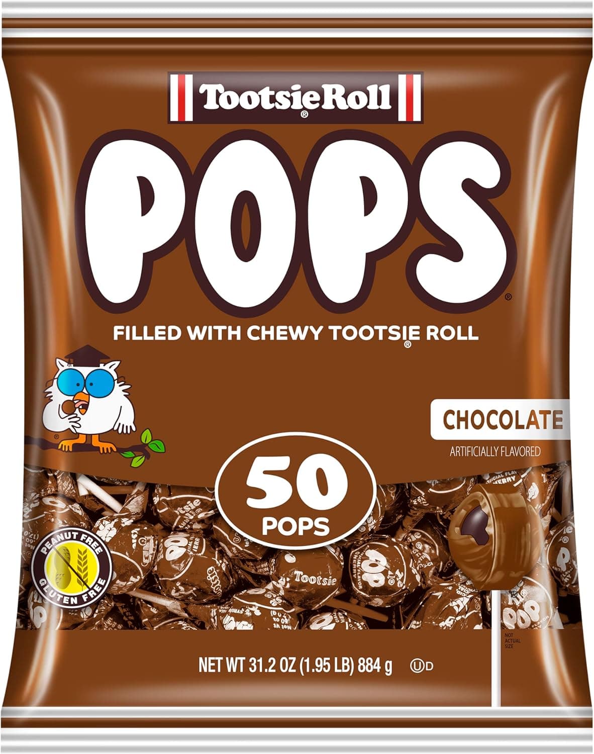 Tootsie Pops Chocolate Flavored Lollipops - 50 Count Bag with Chewy Tootsie Roll Center