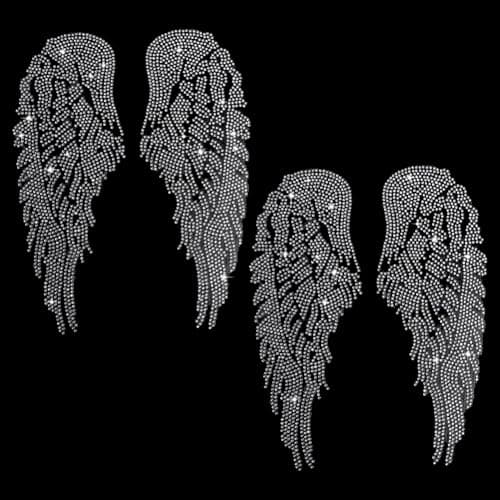 PH PandaHall 2 Pair Angel Wing Iron on Transfer Decal, Rhinestone Heat Transfer Bling Patch Personalized Wing Print Clothing Repair Applique for Clothes T-Shirt Vest Hat Jeans