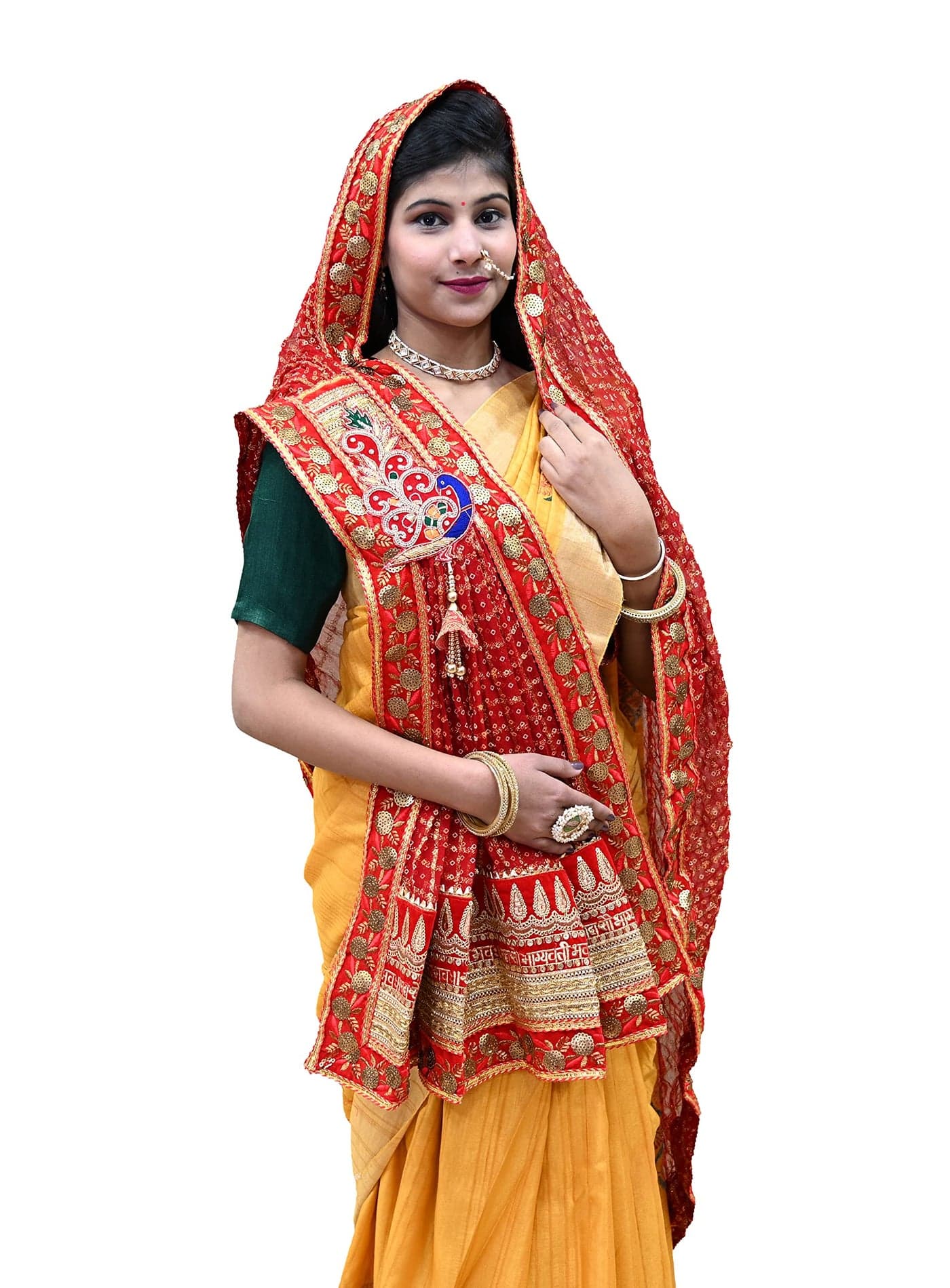 RANISATIYA Women Georgette Zari Weaving Red Georget Chunri Dupatta, Free Size