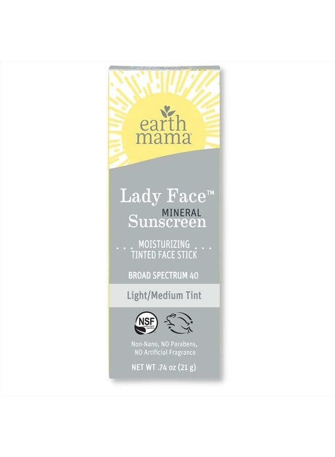 Lady Face® Tinted Mineral Sunscreen Face Stick SPF 40 Light/Medium Tint | Contains Organic Shea & Cocoa Butter | Foundation + Concealer Blends with Most Skin Tones