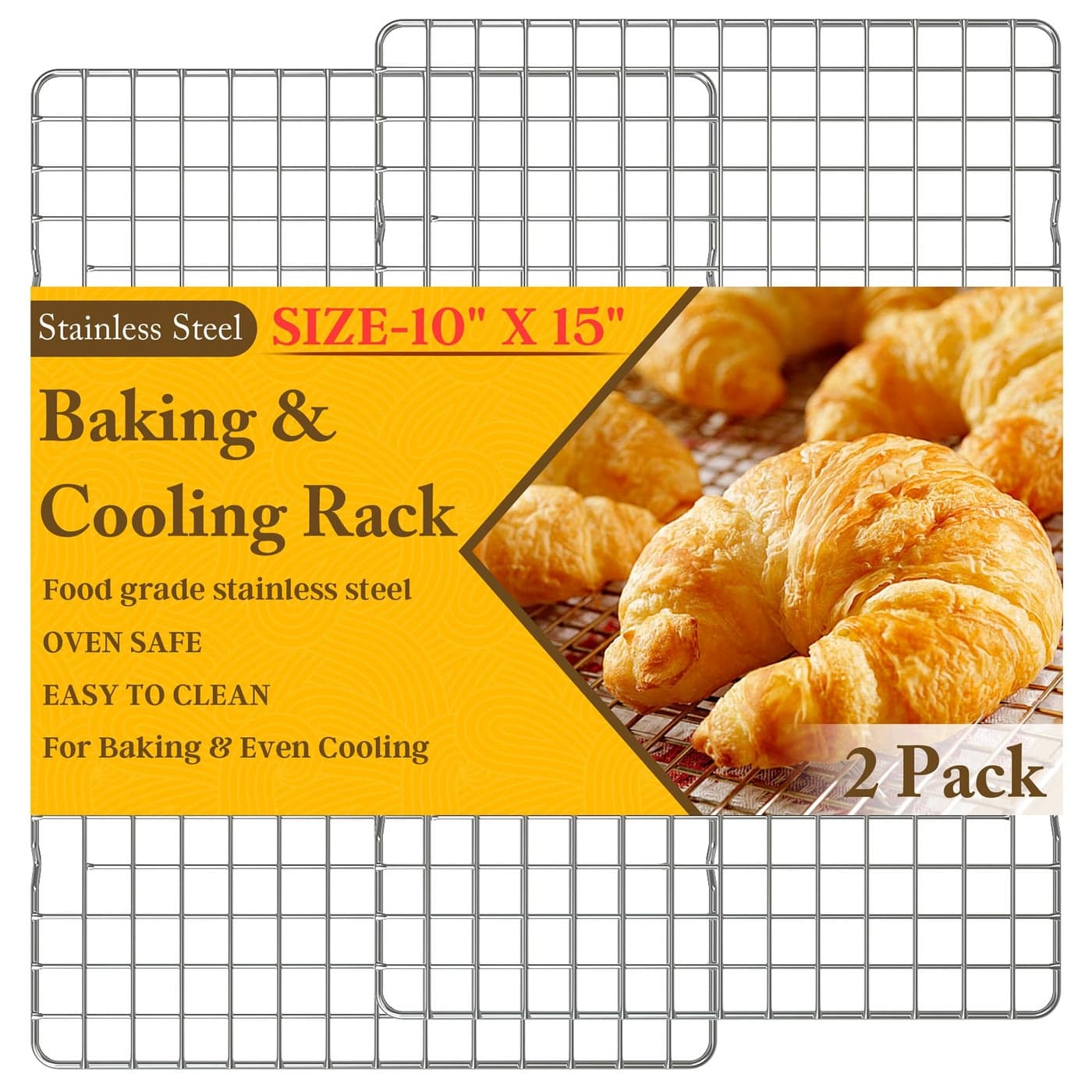 2PCS Cooling Racks for Cooking and Baking 10 x 15Heavy Duty Stainless Steel Wire Rack for Baking Grilling Roasting Oven Dishwasher Safe Fits Jelly Roll Sheet PanSilver
