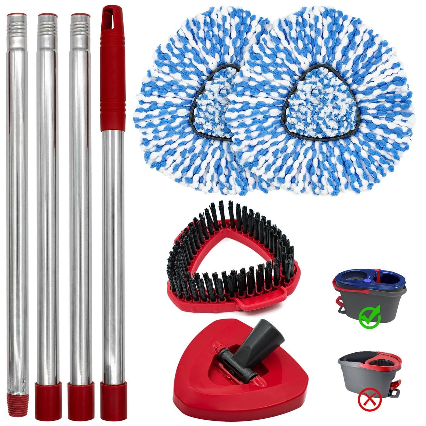 Spin Mop HandleMop Heads ReplacementsScrubber Mop Head and Mop Base Combo Set Compatible with Ocedar RinseClean 2Tank Spin MopMop Replace Head and Scrub Brush Set for MultiSurface Hard Floor