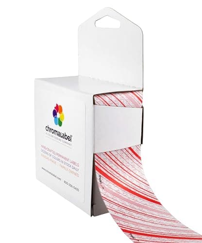 ChromaLabel 1-3/8" 1.375 Inch Tamper Proof Tape, Anti Tamper Tape, 480 Inch Roll in Dispenser Box, Red and White with Diagonal Lines