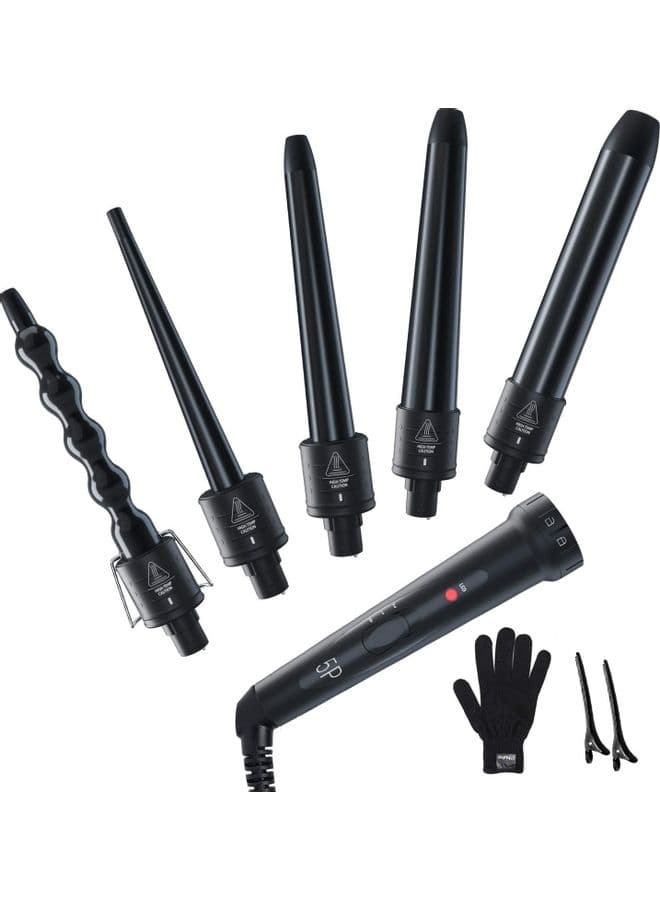 5 in 1 Curling Iron Curing Wand Set with Protective Glove Black