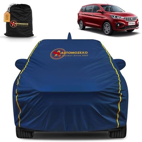 AUTOMOZEXO® Maruti Ertiga 100% Waterproof Car Cover (Midnight Blue) 6LYR HDPE 200gsm Strong Fabric for All Weather Protection, Mirror & Antenna Pocket, Cotton Layer Cover, Adjustable Elastic Straps