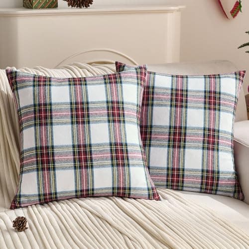 FUTEI Christmas White Plaid Throw Pillow Covers 24x24 Inch Set of 2 Buffalo Check Holiday Decorative Euro Pillow Shams Farmhouse Home Decor for Couch Bed Living Room