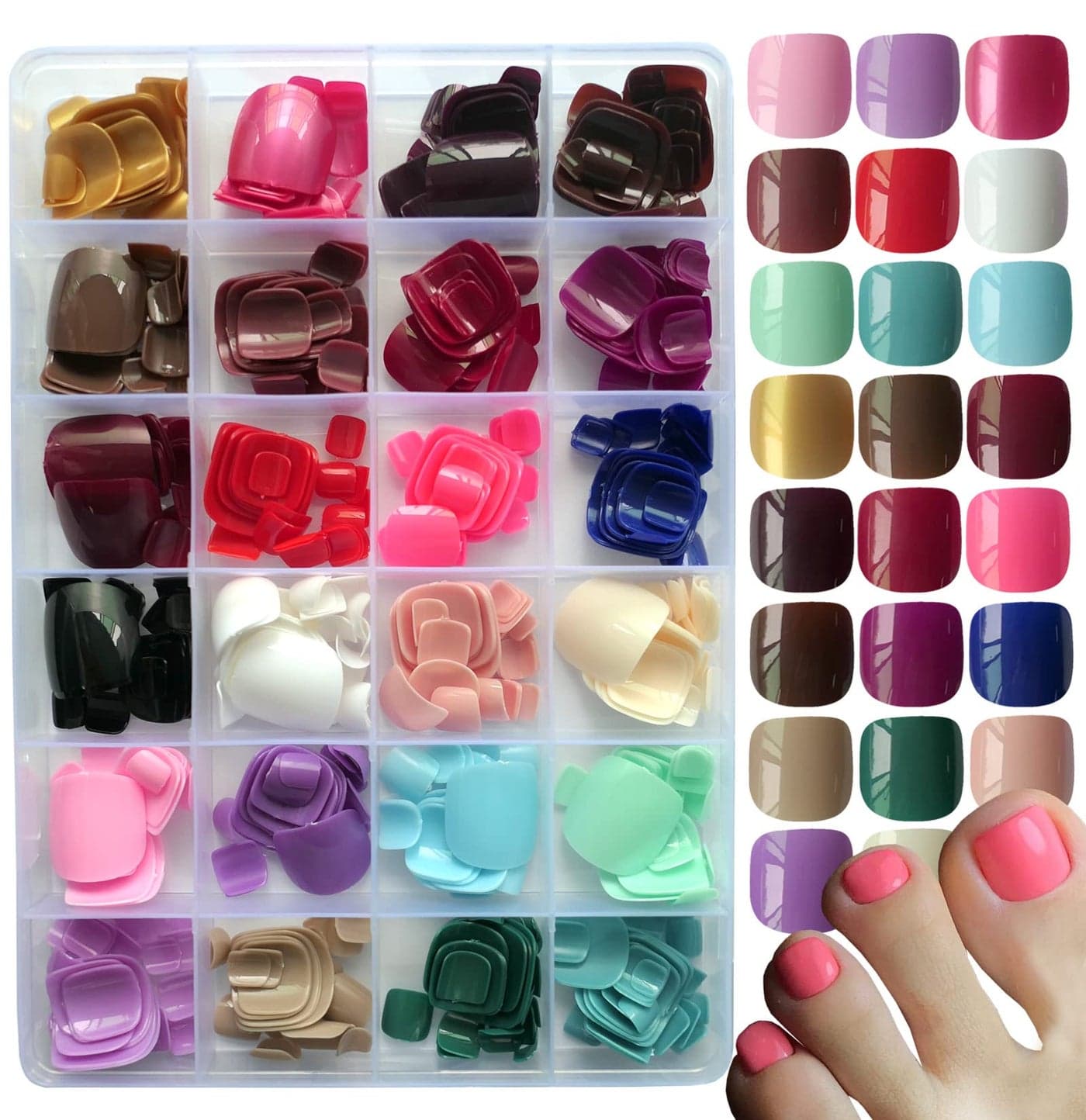 LoveOurHome 576pc Press on Toenails Women Fake Toe Nails Tips Gel Glue on Toe Nails Press on Nail Short Square Fake Toenail Artificial False Toenails Stick Pedicure 24 Colors Acrylic Toenail Tip