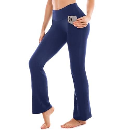 SINOPHANT Flare Leggings for Women with Pockets,High Waisted Tummy Control Bootcut Yoga Pants for Women Soft Bell Bottoms Navy XXL