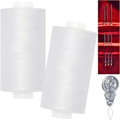 All Purpose Sewing Thread2 Spools of Hand Polyester Sewing Thread with 3needles 1 Needle Threader for Sewing Machine for Hand and Machine SewingWhite 2 spools