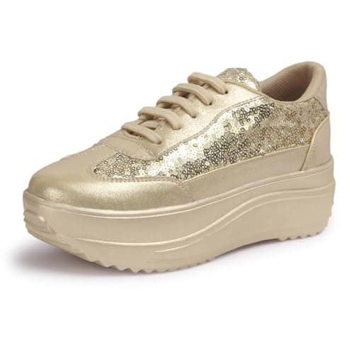 LENSBURY Women Party & Casual Party Glitter Wedding Bridal Lehnga Sneakers LBCNV4040GL-40 Gold