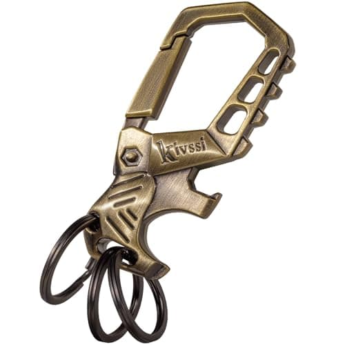 Kivssi Heavy duty key chain, Carabiner clip Car keychain family key chains bottle opener and 3 Key Rings suitable for men and women.1 pcs of Bronze