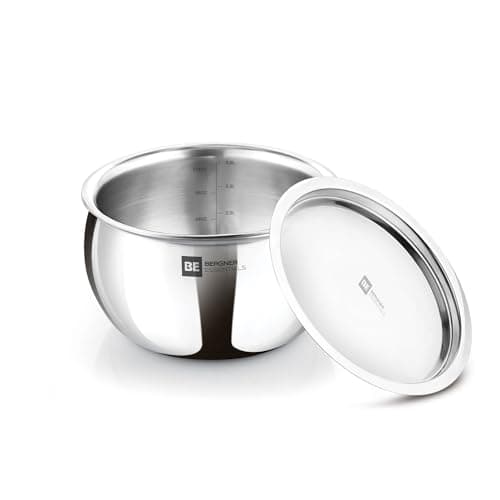 Bergner BE Essentials TriPly Stainless Steel 20 cm Rice Handi with Lid, Steel Large Rice Handi, Even Heat Distribution, Easy to Clean, Non-Toxic, Healthy, Less Oil Use - Induction and Gas Stove Ready