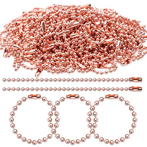 BronaGrand 100 Pieces Ball Bead Chains, 100mm Long Bead Connector Clasp Tag Keychain Key Rings, 2.4 mm Diameter, Rose Gold