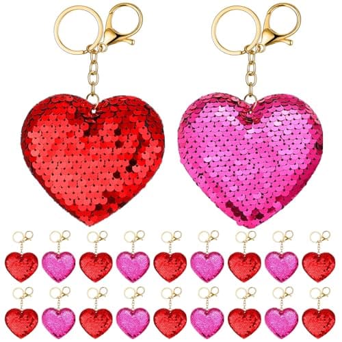 Loetere 48 Pcs Mother's Day Sequin Keychain Glitter Red and Rose Red Heart Sequin Key Rings Key Chains Backpack Bag Accessories Holiday Party Favor Decoration for Valentine Women Wedding Gift Exchange