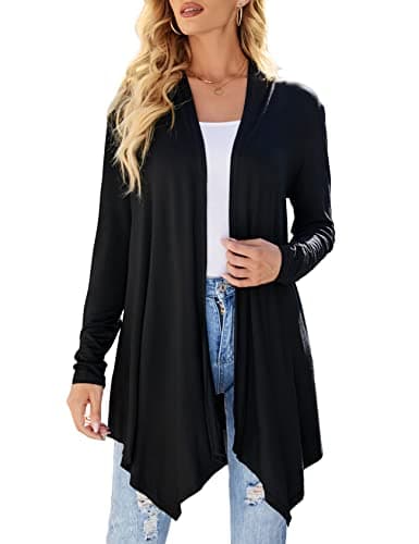 Uvog Womens Cardigan Long Sleeve Casual Drape Open Front Lightweight Cardigans Black 3X