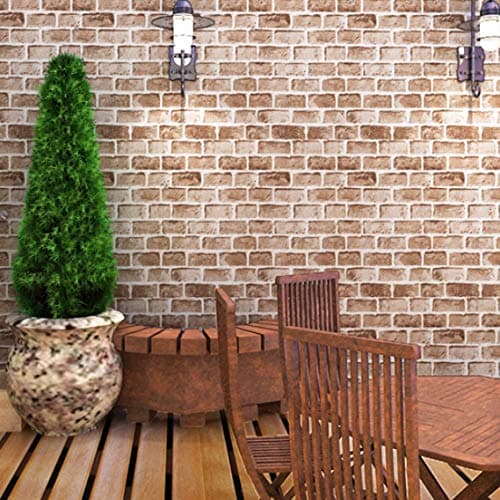 wolpin 3D Brick Botanical Wallpaper (45 x 500 CM, Diana Brown) | DIY Self Adhesive PVC Wall Sticker for Living Room Kitchen Shelf Liner Home Interior Decoration
