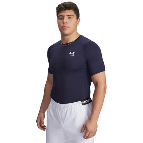 Under Armour Mens Armour HeatGear Compression ShortSleeve TShirt Midnight Navy 410White XXLarge