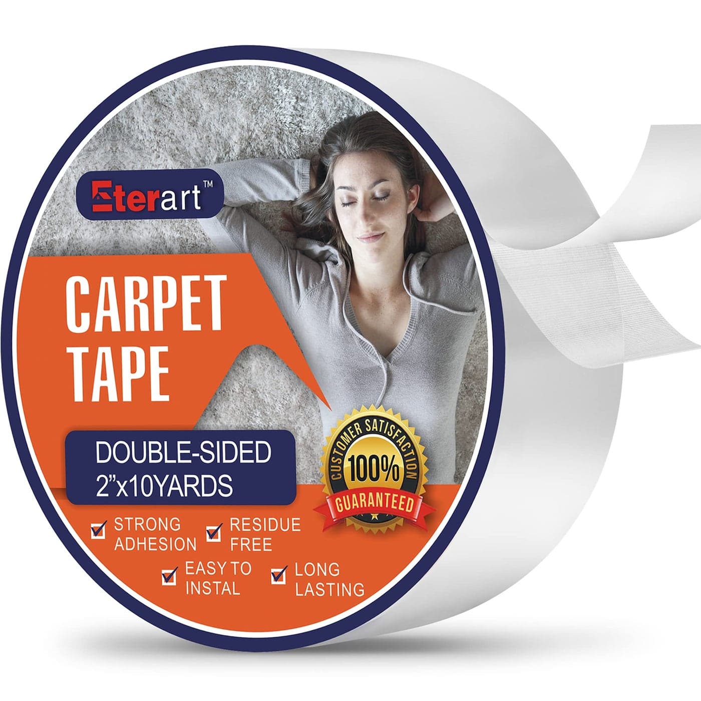 Eterart Double Sided Carpet Tape Heavy Duty for Area RugsTile Hardwood FloorsOver CarpetRug Tape High Adhesive and RemovableStrong Sticky TapeResidue Free2 Inches x 10 YardsWhite