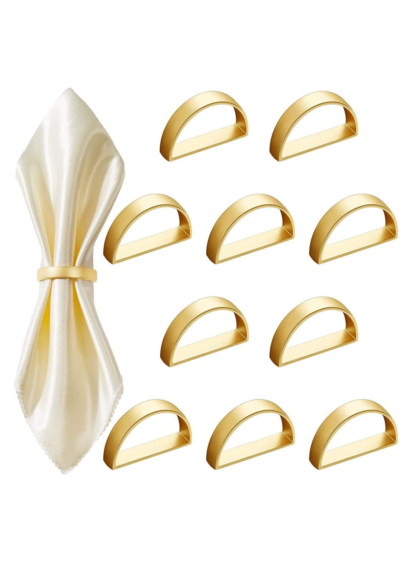 Napkin Rings, 10Pcs Gold Stainless Steel Ring Holders, Modern Design Holder Metal Semicircle Serviette Buckles Metallic Adornment, for Table Settings Kitchen Dinner Party Wedding