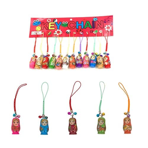 Hotusi Set of 12 Fashion Jewelry Drip Charm Key Chains Wooden Nesting Dolls with Key Rings Keychains Decorative Gifts