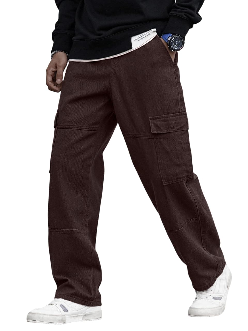 TAGAS Men Relaxed FIT Denim Jeans | Multi Pocket Cargo Jean's Pant for Men's | Man Loose Fit Denim JeansPant | MDJ-21 (in, Numeric, 36, Coffee)