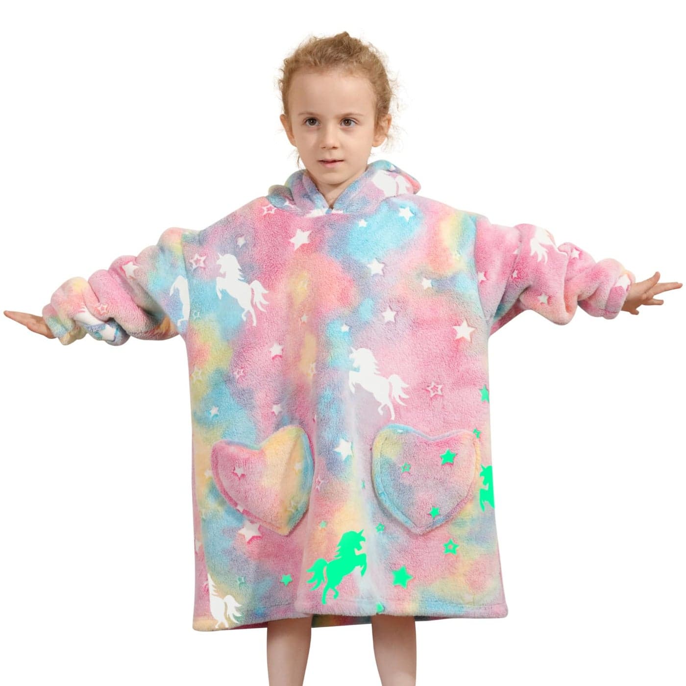 Fiosnow Glow in the Dark Horse Blanket Hoodies for Kids Toddler 26YR Oversize Wearable Blanket Hoodies for Boys Girls