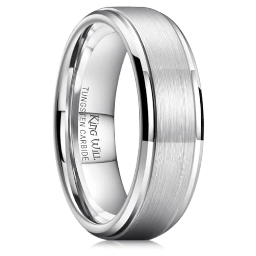 King Will 7mm Tungsten Ring for Men Silver Tungsten Wedding Band Matte Brushed Finish Comfort Fit Size 9
