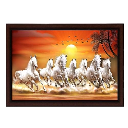 Masstone Seven Horses Vastu Painting with Frame For Vastu (50X35 CM) | Wall Painting for Decor Home/Office/Living Room (8433-R)