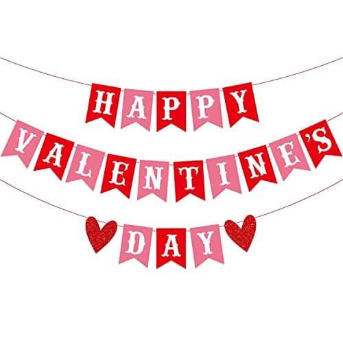 Festiko®Happy Valentine's Day Banner Red Pink Valentine's Day Bunting Banner with Glitter Heart Signs Valentines Day Paper Banner for Home Wall Valentines Party Decorations Supplies