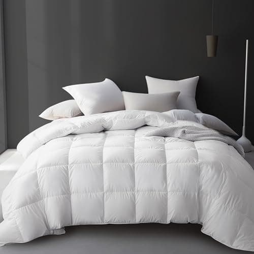 Hotel Grand Luxury White Goose Feather Down Fiber Comforter King Size, 100% Cotton All Season Duvet Insert King, Fluffy Medium Warmth Bedding Comforter with 8 Corner Loops, White 106x90 Inch